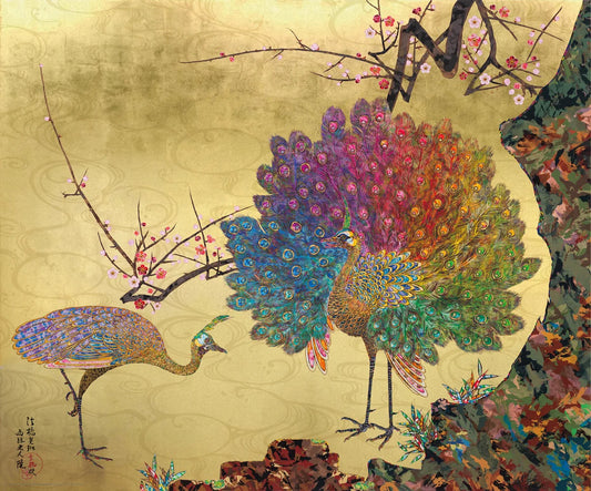 Peacock and Hollyhock